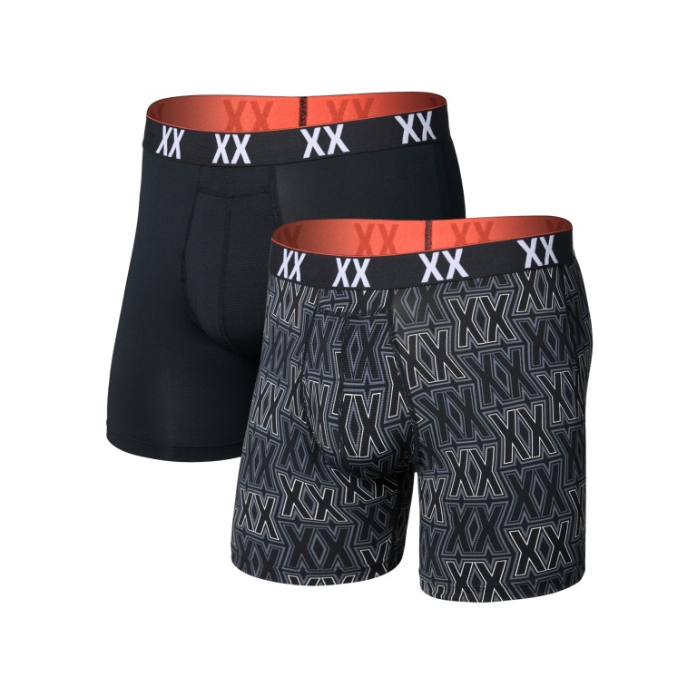 SAXX Boxershorts Multisport Mesh Boxer Brief Fly Logo schwarz/Logo Herren - 2 Stück